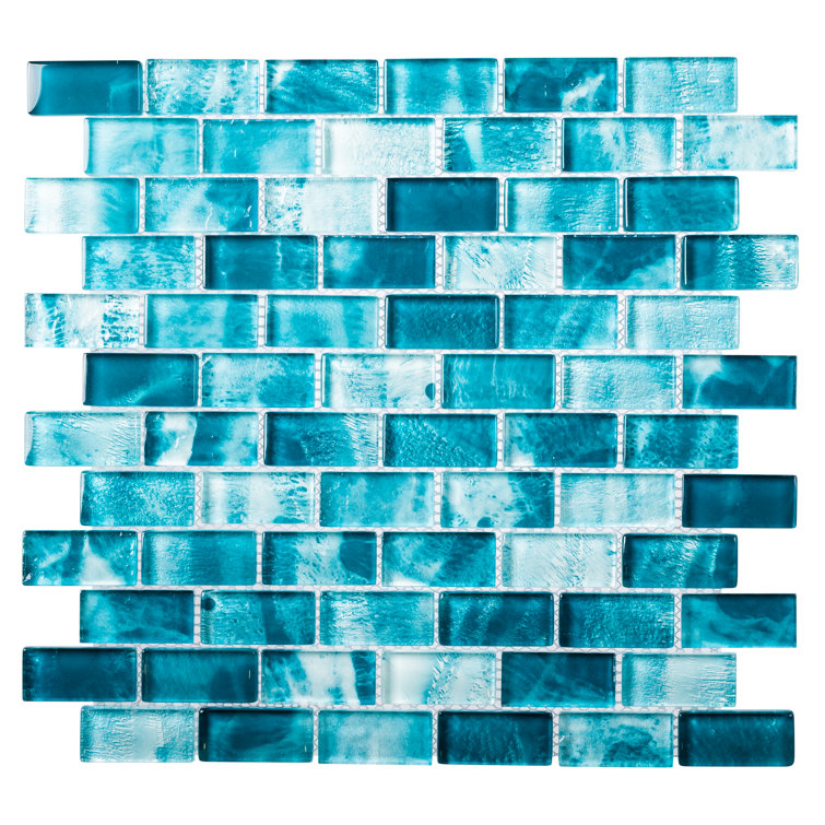 Andova Bluz 1" x 2" Glossy GlassBrick JointKitchen Backsplash, Bathroom